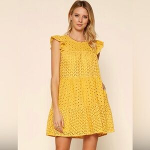 Skies Are Blue Yellow Eyelet Dress